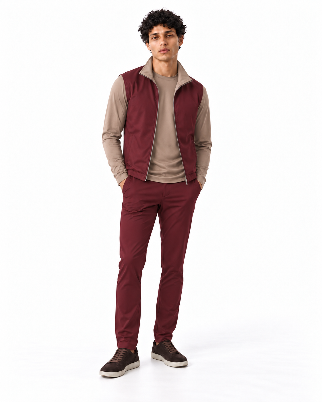 Omkeerbare set in bordeaux/taupe (+ longsleeve)